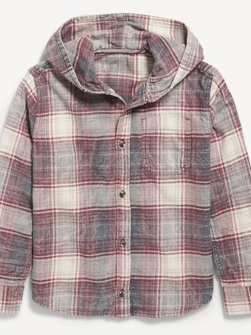 Old Navy Boys Long Sleeve Plaid Button Up Shirt with Hood Sm (6/7) NWT